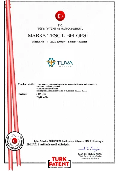 Tuva Makine Marka Tescil Belgesi