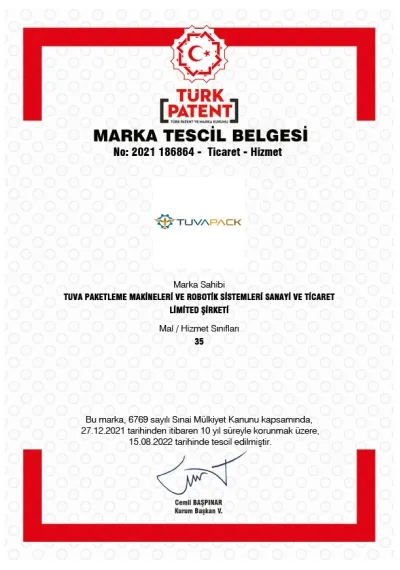 Tuvapack Marka Tescil Belgesi